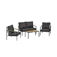 outsunny ensemble salon de jardin 4 pièces 4 personnes avec canapé 2 places, fauteuils et table basse 8 coussins - acier noir polyester gris foncé