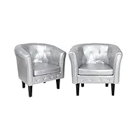 generico fauteuil chesterfield - Élégant simili cuir, motif losange, lot de 2 fauteuils rembourrés par salon victorien, argent
