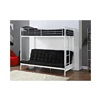 vente-unique - lit mezzanine 90 x 190 cm - avec banquette convertible - métal - blanc + futon noir - modulo v