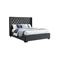 vente-unique - lit avec tête de lit capitonnée - 160 x 200 cm - velours - gris - massimo ii