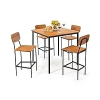 costway table à manger avec 4 chaises, mange debout avec tabourets pour 4 personnes, ensemble table et 4 chaises pour cuisine, bistro, salon, bar, noyer+noir