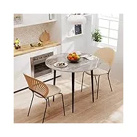 fativo table à manger marbre: meuble salle à manger 4 personnes scandinave petite table cuisine avec pieds en métal noir table ronde moderne industriel - gris italien 80x80 x76cm