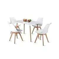 furnitable table à manger avec 4 chaises | rectangulaire table de salle à manger en bois | ensembles de meubles de salle à manger scandinave | table blanches et chaises blanches