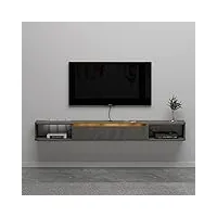 pmnianhua meuble tv suspendu - meuble tv bas moderne - Étagère murale multimédia - grand rangement avec 1 porte et 2 armoires - pour salon, chambre à coucher et bureau (140 cm, gris foncé)
