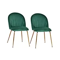 homcom lot de 2 chaises de salle à manger assise aspect velours et pieds métal doré - vert