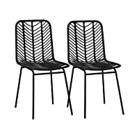 homcom lot de 2 chaises de salle à manger design bohème en résine tressée imitation rotin et piètement métal - 44 x 58 x 85 cm - noir