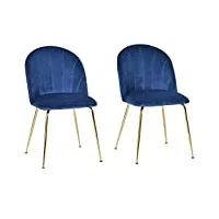 homcom lot de 2 chaises de salle à manger assise aspect velours et pieds métal doré - bleu