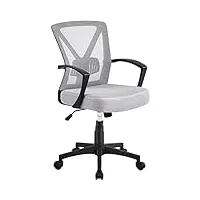 yaheetech chaise de bureau ergonomique fauteuil bureau pivotant en maille respirant support lombaire réglable gris clair