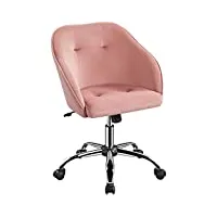 yaheetech chaise de bureau fauteuil ergonomique en velours pivotante dossier inclinable à 360° avec hauteur d'assise réglable pour la maison/le bureau rose