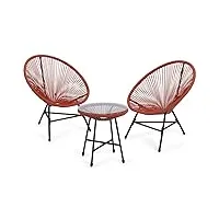 idmarket - salon de jardin izmir table et 2 fauteuils oeuf cordage terracotta