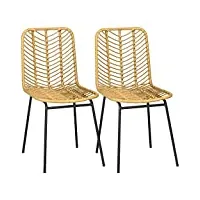 homcom lot de 2 chaises de salle à manger design bohème en résine tressée imitation rotin et piètement métal - 44 x 58 x 85 cm - jaune