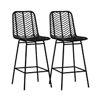 homcom lot de 2 tabourets de bar chaise de bar design bohème hauteur 66 cm avec repose-pieds métal - noir