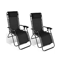 idmarket - lot de 2 fauteuils de jardin inclinables relax grand confort noir
