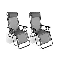 idmarket - lot de 2 fauteuils de jardin inclinables relax grand confort gris anthracite