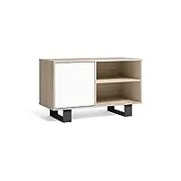 skraut home tv100windrobltall02 meuble tv pour salon et salle à manger, chêne-blanc, 95x40x57cm