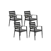 lot de 4 chaises de jardin noires en aluminium et polyester meubles extérieur taviano