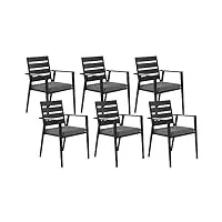 lot de 6 chaises de jardin noires en aluminium et polyester meubles extérieur taviano
