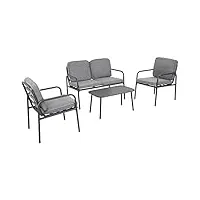 outsunny ensemble de meubles de jardin 4 pièces pour 4 personnes avec canapé 2 places, fauteuil et table basse 8 coussins de jardin - polyester noir époxy gris