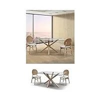 mar.c.a. design - table de salle à manger, cuisine ou salon, plateau en verre, pieds en bois, moderne 160 x 90 x 75 cm - made in italy