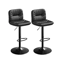 vasagle tabouret de bar, lot de 2, chaise de bar réglables en hauteur, surface en pu, pivotant à 360°, chaise de cuisine avec dossier et repose-pieds, noir ljb094b01