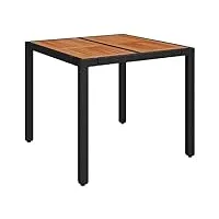 vidaxl table de jardin dessus en bois noir 90x90x75 cm résine tressée
