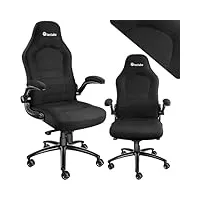tectake® chaise de bureau chaise gaming fauteuil de bureau fauteuil pivotant design 360°, siege ergonomique, fauteuil avec accoudoirs rabattables, appui-tête rembourré, roulette teletravail - noir