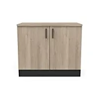 demeyere meuble bas cuisine-2 portes-origan-fabriqué en france-garantie 2 ans, bois d'ingénierie, kronberg/noir mat, l 100 x p 60 x h 85 cm