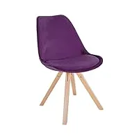 clp chaise de salle a manger sofia en velours i chaise de visiteur avec assise rembourré i pieds bois i dossier, couleur:violet, couleur du cadre:natura (carrée)