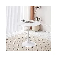 benyled table de salle à manger ronde de 80 cm, table de salle à manger moderne du milieu du siècle avec bureau en mdf et piédestal en blanc