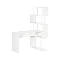 homcom bureau d'angle avec étagères de rangement bureau informatique design contemporain en forme de l étagères en bois 120 x 80 x 176 cm blanc