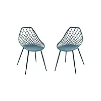 vente-unique - lot de 2 chaises de jardin en polypropylène avec pieds en métal - bleu canard - malaga de mylia