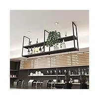 Étagère de plafond suspendue en fer pour fleurs, porte-bouteilles de plafond, étagères flottantes industrielles, support de rangement de cuisine, 2 niveaux/noir pour bar/magasin/so
