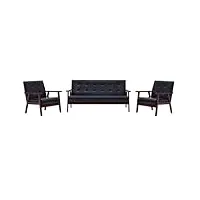 homiuse ensemble de canapés 3 pcs avec 2 fauteuils noir similicuir 64,5x67x73,5 cm set de canapé salon design sobre sofa bureau cadre solide pour bavarder lire regarder la télévision