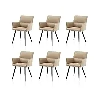 tukailai lot de 6 chaises de salle à manger crème en cuir synthétique avec accoudoirs et dossier, chaise rembourrée, chaise de salon, cuisine, assise rembourrée, pieds en métal