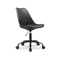 waytex chaise de bureau scandinave noire à roulettes et hauteur réglable et pied métal laqué noir