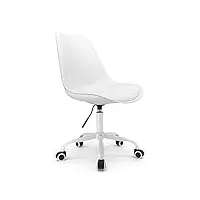 waytex chaise de bureau scandinave blanc à roulettes et hauteur réglable et pied métal laqué blanc