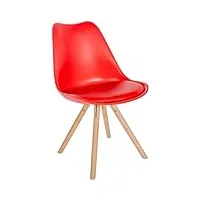 chaise de salle a manger sofia avec coque en plastique i assise rembourrée en similicuir i pieds bois i dossier, couleur:rouge, couleur du cadre:natura (ronde)