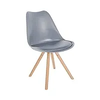 chaise de salle a manger sofia avec coque en plastique i assise rembourrée en similicuir i pieds bois i dossier, couleur:gris, couleur du cadre:natura (ronde)
