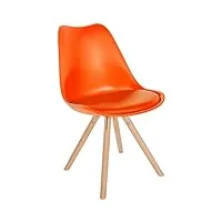 chaise de salle a manger sofia avec coque en plastique i assise rembourrée en similicuir i pieds bois i dossier, couleur:orange, couleur du cadre:natura (ronde)