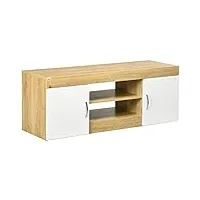 homcom meuble tv banc tv jusqu'à 60 pouces avec étagères 2 placards en bois 130 x 39,6 x 48 cm bois naturel et blanc