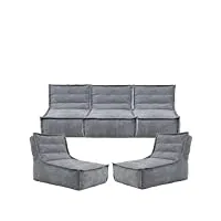 icon otto pouf modulable sofa, gris, velours côtelé, lot de 5, grand pouf pour adultes