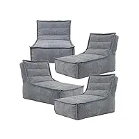 icon otto pouf modulable sofa, gris, velours côtelé, lot de 4, grand pouf pour adultes