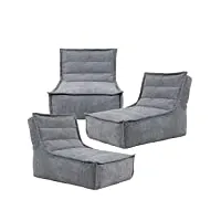icon otto pouf modulable sofa, gris, velours côtelé, lot de 3, grand pouf pour adultes