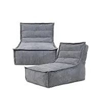 icon otto pouf modulable sofa, gris, velours côtelé, lot de 2, grand pouf pour adultes