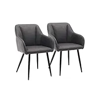clipop lot de 2 chaises de salle à manger en cuir synthétique gris avec accoudoirs et pieds en métal - design rétro - pour salon, salle à manger, salon
