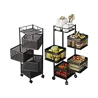 chariot de cuisine sur roulettes, desserte rotative, corbeilles à fruits, paniers de rangement sur 4 niveaux, étagère mobile pour cuisine, salle de bain, salon, noir