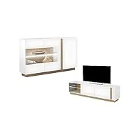 vente-unique - ensemble buffet et meuble tv blanc brillant et naturel - séjour lumineux murari
