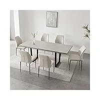 jiexi ensemble de table à manger modernes pour 6 à 8 personnes, table extensible avec haute résistance, cadre en métal, rectangulaire, table de cuisine pour la maison (table + 6 chaises beige).