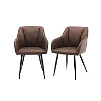 lemroe lot de 2 chaises de salle à manger rembourrées en cuir synthétique avec dossier et accoudoirs - style vintage - avec pieds en métal - pour salon et restaurant - marron - cuir synthétique