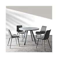 ensemble de table à manger ronde moderne avec 4 chaises, table de cuisine mid century de 107cm de diamètre, chaise en cuir mat pour réunion(table + chaise grise)